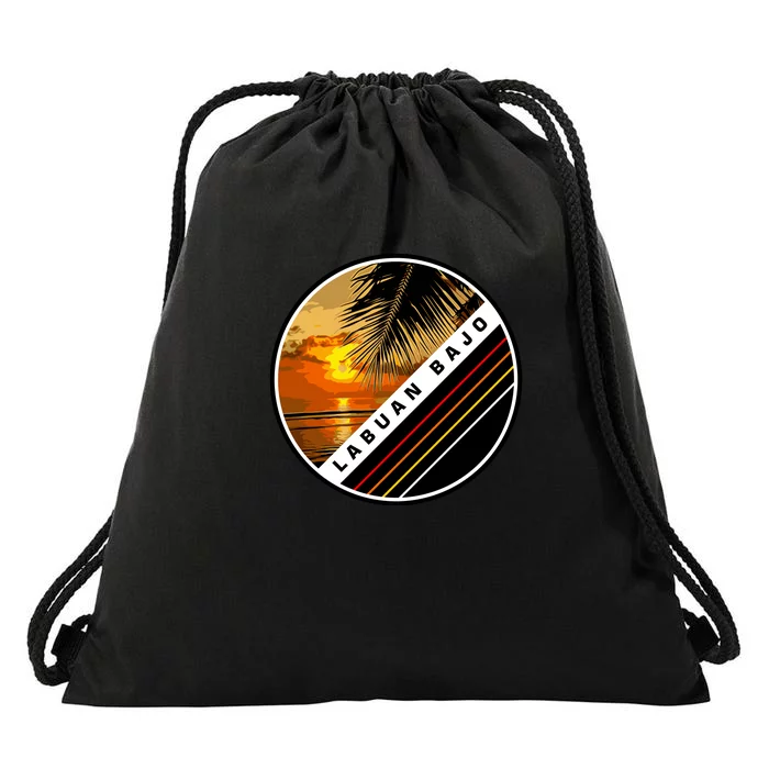 Labuan Bajo Retro Sunset Drawstring Bag