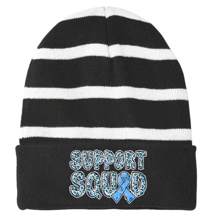 Light Blue Ribbon Leopard Support Squad Prostate Cancer Striped Beanie with Solid Band