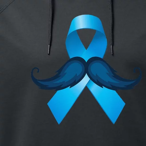 Light Blue Ribbon Mustache Prostate Cancer Awareness Performance Fleece Hoodie