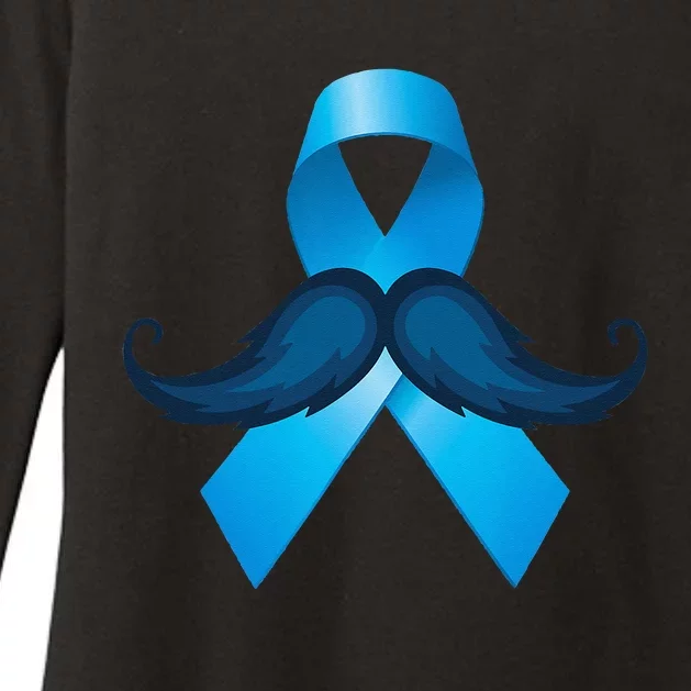 Light Blue Ribbon Mustache Prostate Cancer Awareness Womens CVC Long Sleeve Shirt