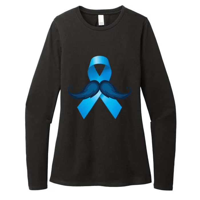 Light Blue Ribbon Mustache Prostate Cancer Awareness Womens CVC Long Sleeve Shirt