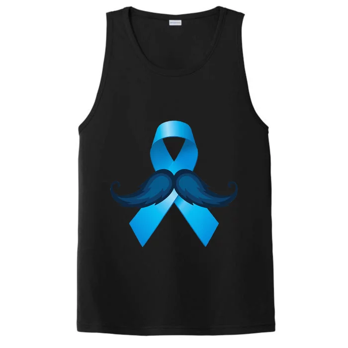 Light Blue Ribbon Mustache Prostate Cancer Awareness Performance Tank