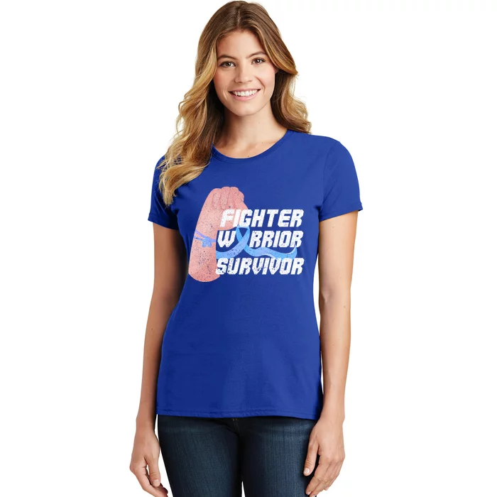 Light Blue Ribbon Fighter Warrior Prostate Cancer Awareness Gift Women's T-Shirt