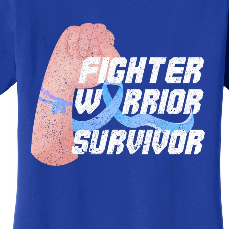 Light Blue Ribbon Fighter Warrior Prostate Cancer Awareness Gift Women's T-Shirt