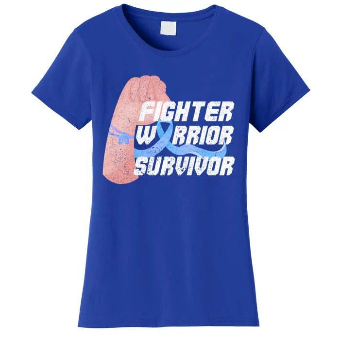 Light Blue Ribbon Fighter Warrior Prostate Cancer Awareness Gift Women's T-Shirt