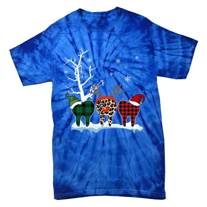 Leopard Buffalo Red Plaid Teeth Dental Christmas Dentist Great Gift Tie-Dye T-Shirt