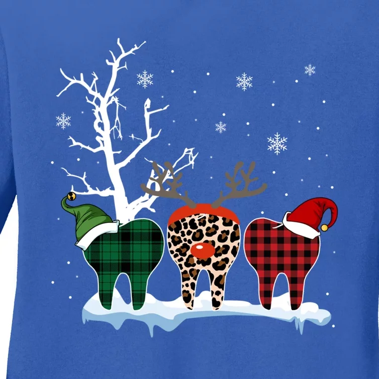 Leopard Buffalo Red Plaid Teeth Dental Christmas Dentist Great Gift Ladies Long Sleeve Shirt