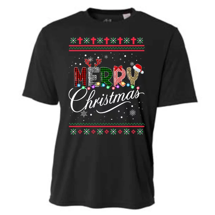 Leopard Buffalo Red Plaid Merry Christmas Cooling Performance Crew T-Shirt