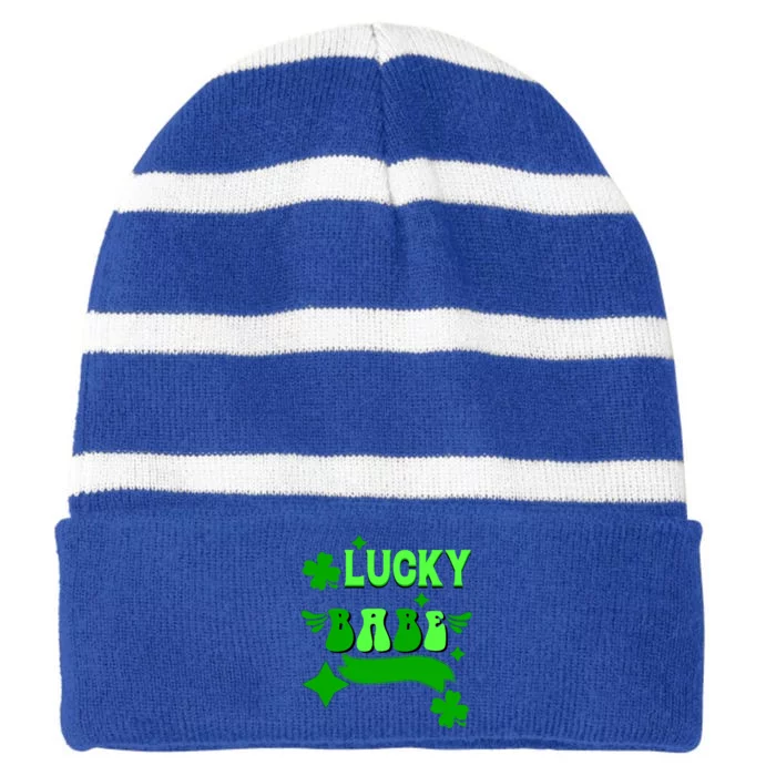 Lucky Babe St Patricks Day Shamrock Funny Meaningful Gift Striped Beanie with Solid Band