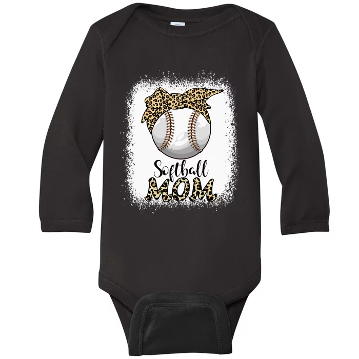 Leopard Baseball Softball Mom Lover Mother's Day Baby Long Sleeve Bodysuit