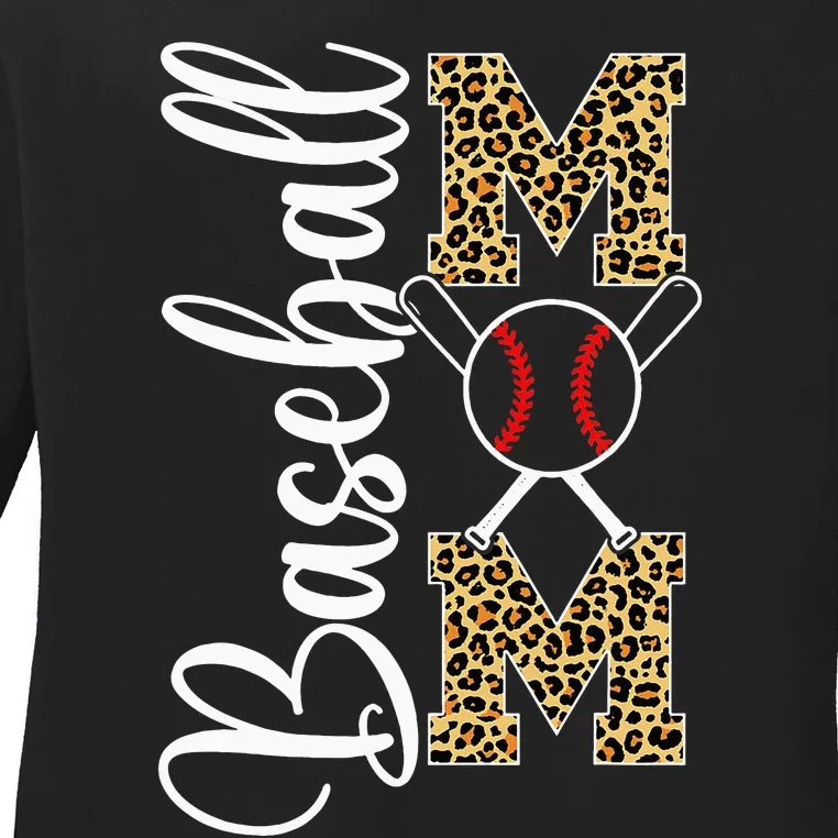 Leopard Baseball Softball Mom gift for Mother's Day Ladies Long Sleeve Shirt