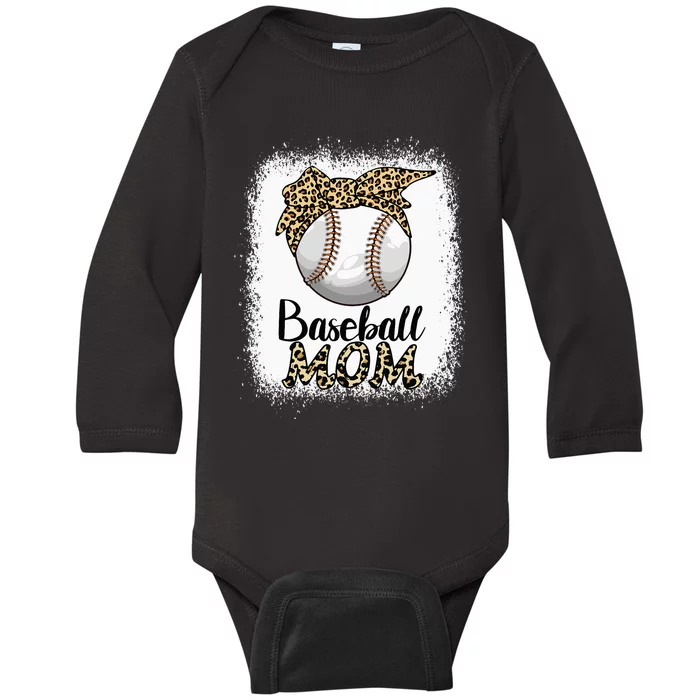 Leopard Baseball Softball Mom Lover Mother's Day Baby Long Sleeve Bodysuit