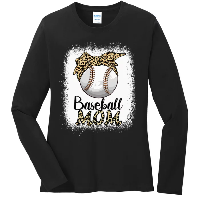 Leopard Baseball Softball Mom Lover Mother's Day Ladies Long Sleeve Shirt