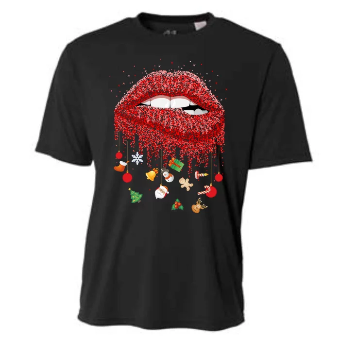 Lip Bite Sexy Santa Snowgiftflake Gingerbread Christmas Funny Gift Cooling Performance Crew T-Shirt