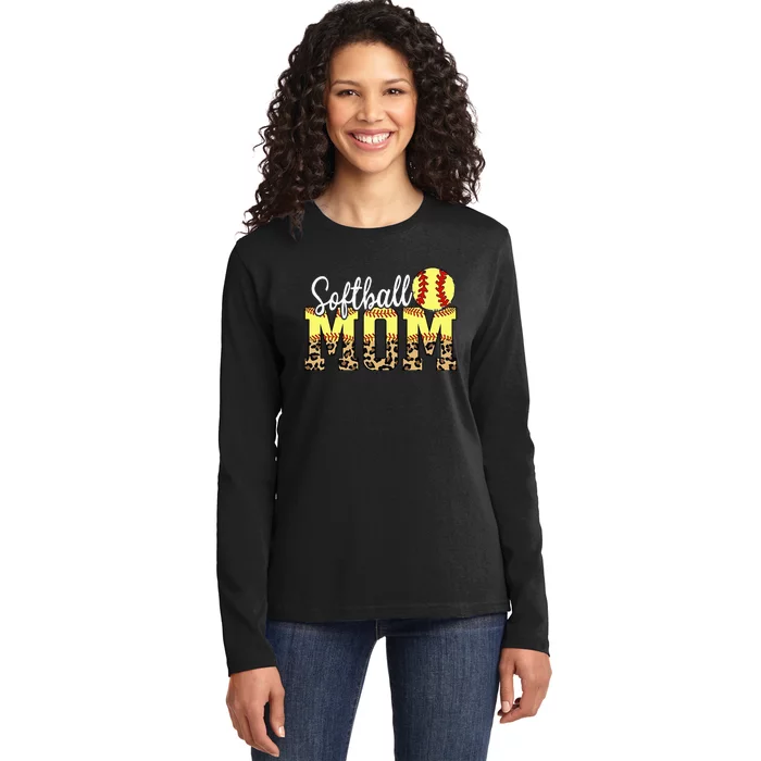 Leopard Baseball Softball Mom Life Game Day Mama Mothers Ladies Long Sleeve Shirt