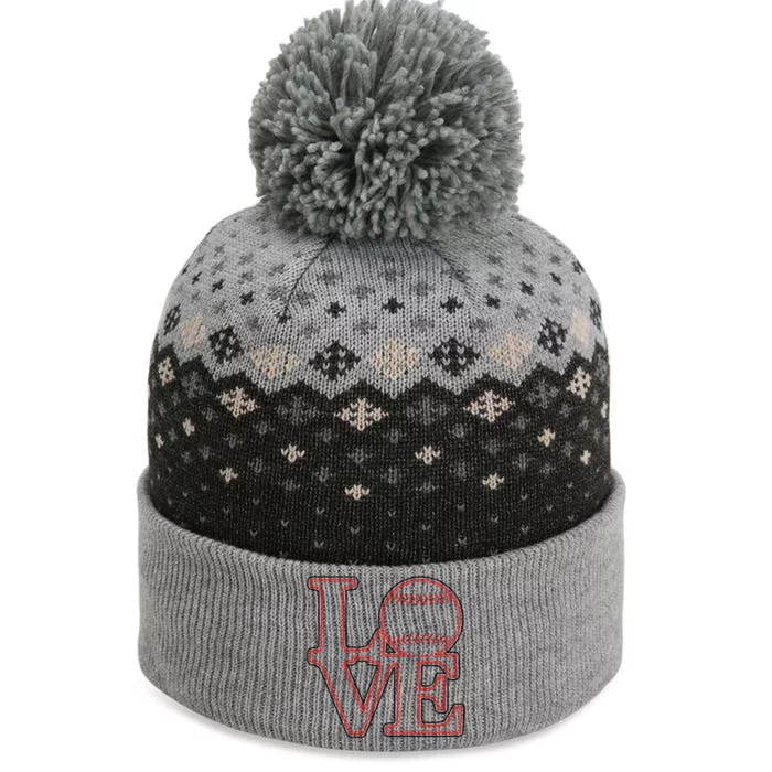 Love Baseball Stitch Letters Baseball Fan The Baniff Cuffed Pom Beanie