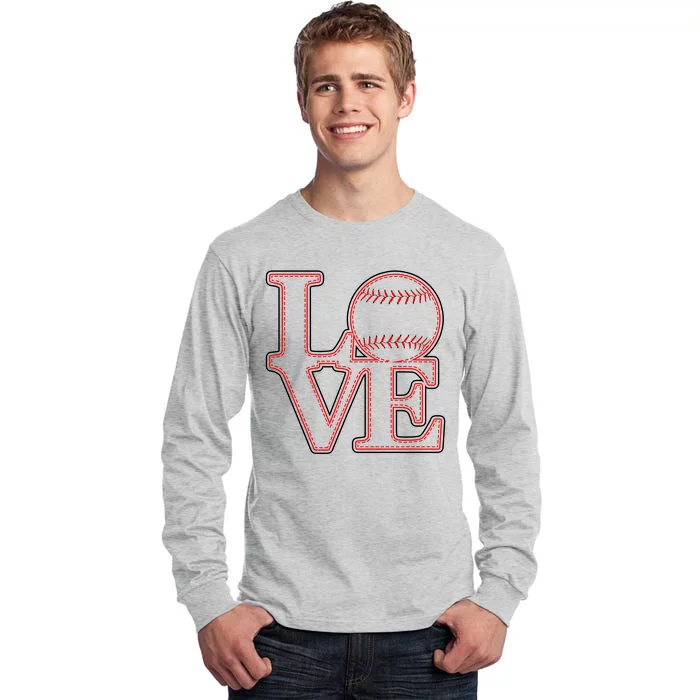 Love Baseball Stitch Letters Baseball Fan Tall Long Sleeve T-Shirt