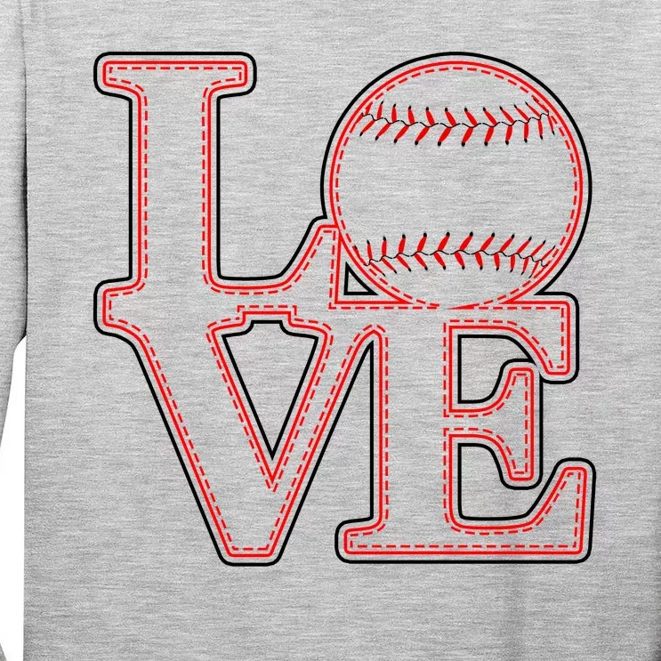 Love Baseball Stitch Letters Baseball Fan Tall Long Sleeve T-Shirt