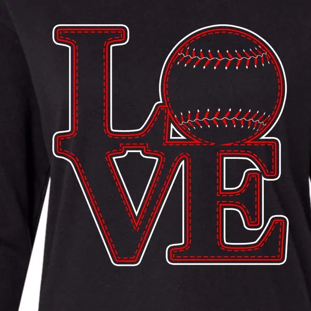 Love Baseball Stitch Letters Baseball Fan Womens Cotton Relaxed Long Sleeve T-Shirt