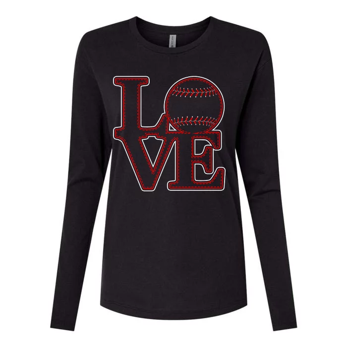 Love Baseball Stitch Letters Baseball Fan Womens Cotton Relaxed Long Sleeve T-Shirt