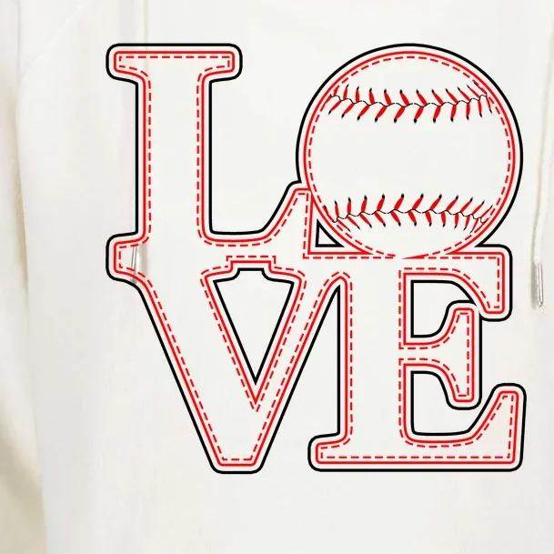 Love Baseball Stitch Letters Baseball Fan Womens Funnel Neck Pullover Hood