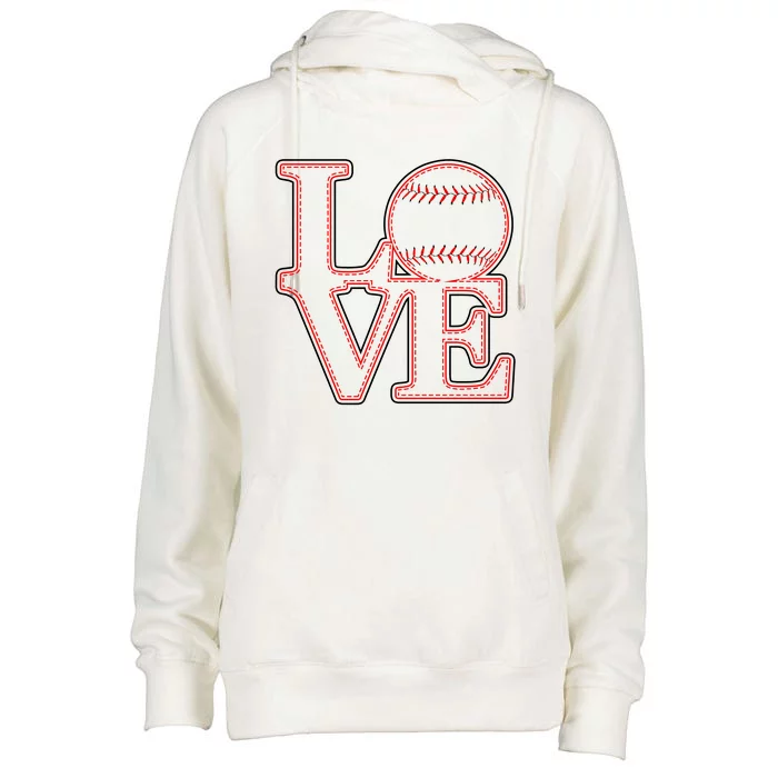 Love Baseball Stitch Letters Baseball Fan Womens Funnel Neck Pullover Hood