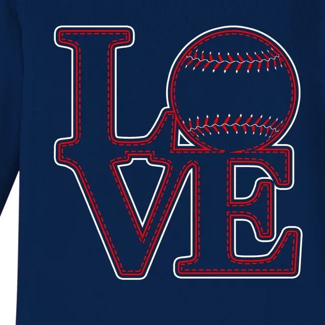 Love Baseball Stitch Letters Baseball Fan Baby Long Sleeve Bodysuit