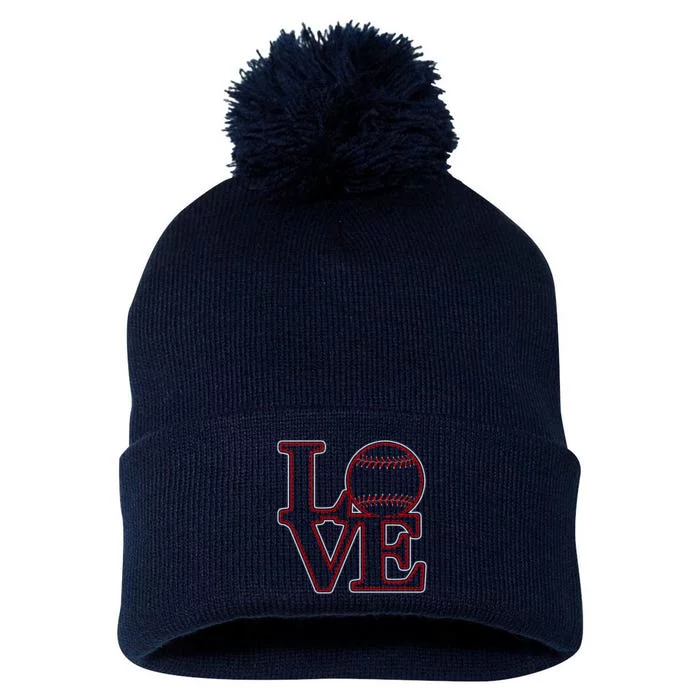 Love Baseball Stitch Letters Baseball Fan Pom Pom 12in Knit Beanie