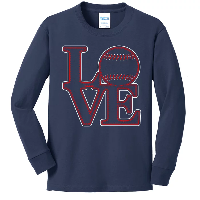 Love Baseball Stitch Letters Baseball Fan Kids Long Sleeve Shirt