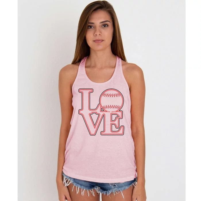 Love Baseball Stitch Letters Baseball Fan Women's Knotted Racerback Tank