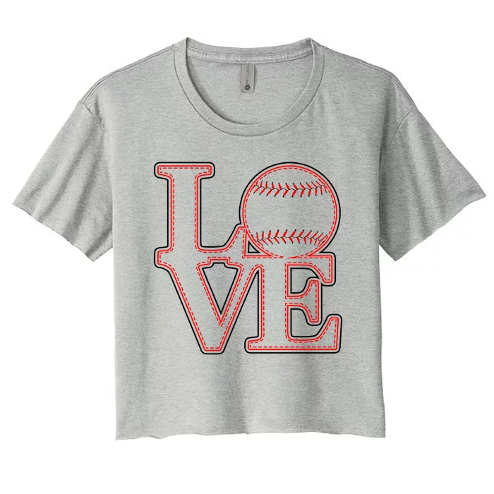 Love Baseball Stitch Letters Baseball Fan Women's Crop Top Tee