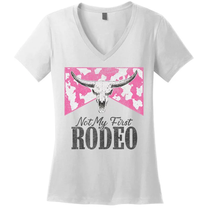 Leopard Bull Skull Western Life Country Not My First Rodeo Women's V-Neck T-Shirt