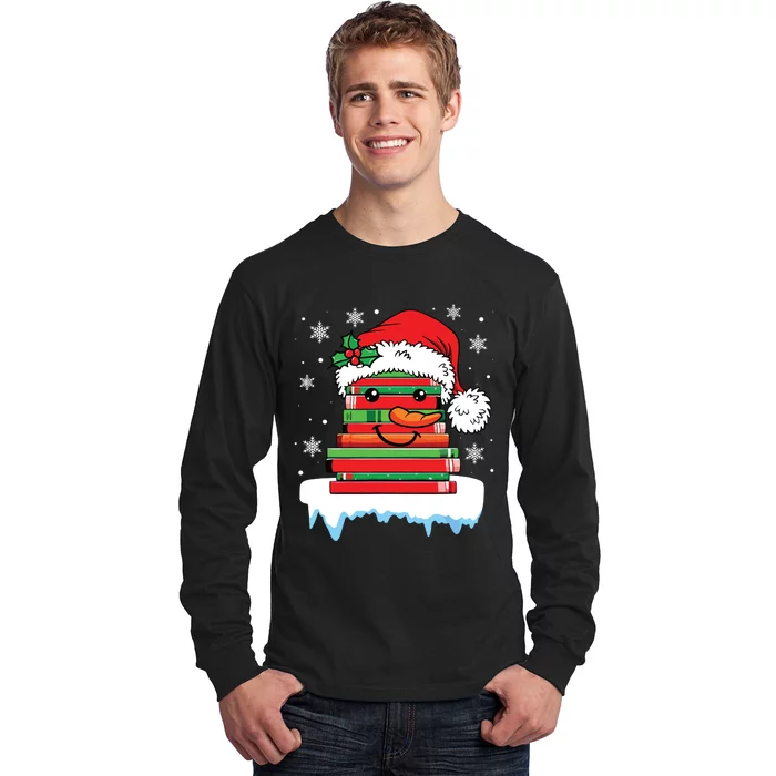 Librarian Book Santa Hat Reader Snow Pajamas Christmas Long Sleeve Shirt