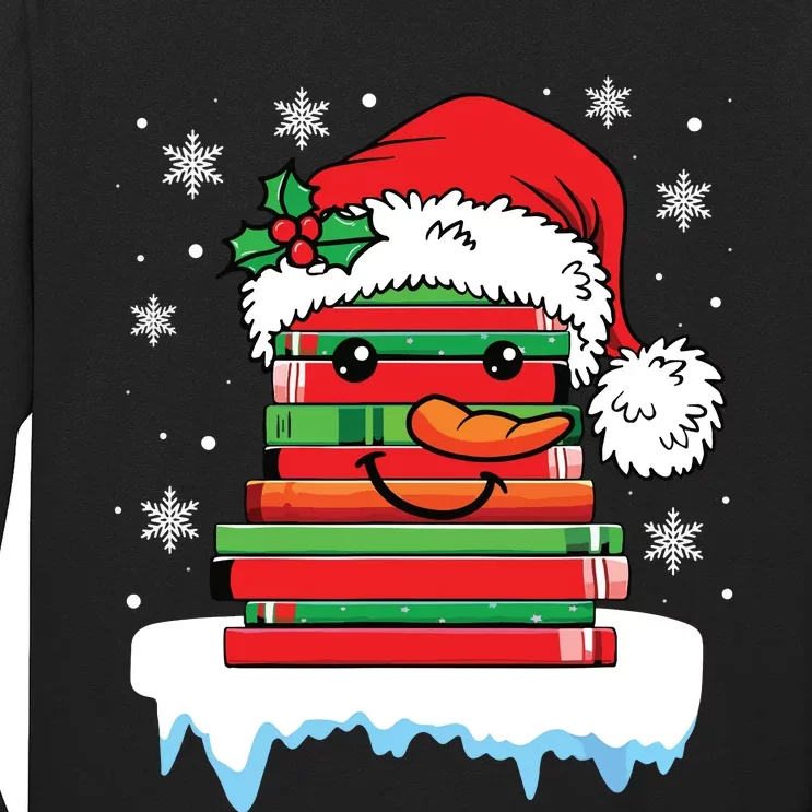 Librarian Book Santa Hat Reader Snow Pajamas Christmas Long Sleeve Shirt