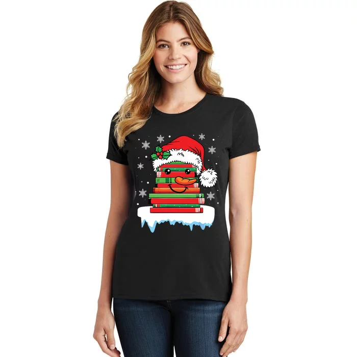 Librarian Book Santa Hat Reader Snow Pajamas Christmas Women's T-Shirt