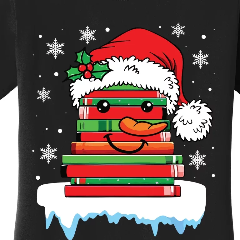 Librarian Book Santa Hat Reader Snow Pajamas Christmas Women's T-Shirt