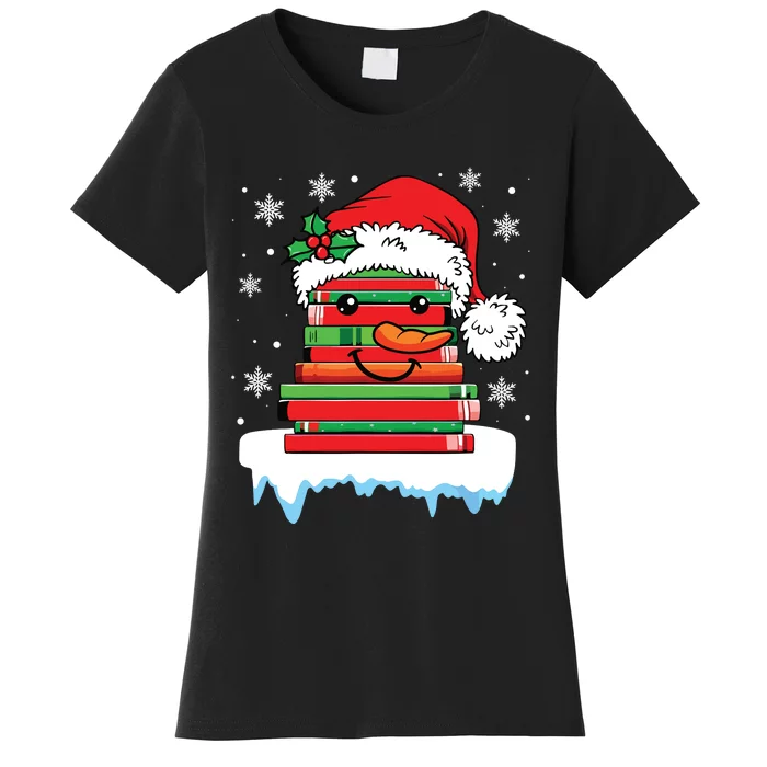 Librarian Book Santa Hat Reader Snow Pajamas Christmas Women's T-Shirt