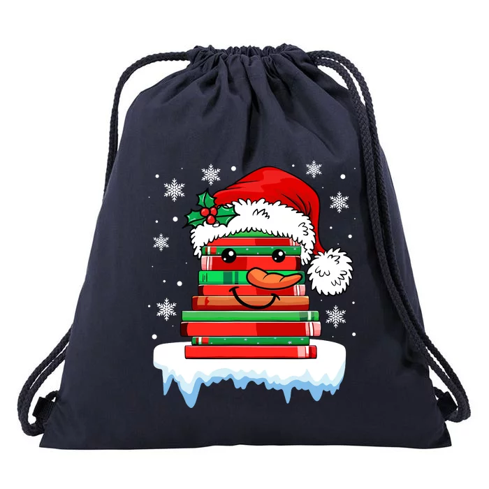 Librarian Book Santa Hat Reader Snow Pajamas Christmas Drawstring Bag