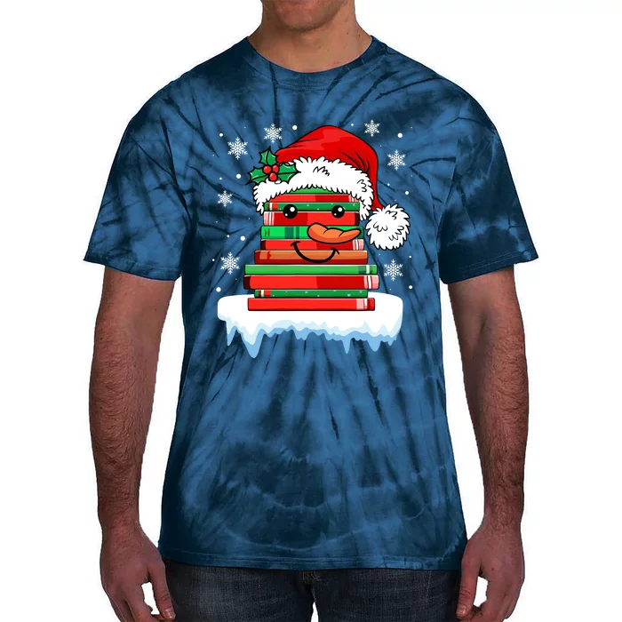 Librarian Book Santa Hat Reader Snow Pajamas Christmas Tie-Dye T-Shirt