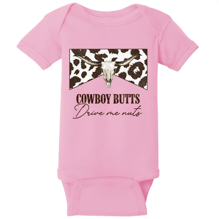 Leopard Bull Skull Western Cowboy Butts Drive Me Nuts Baby Bodysuit