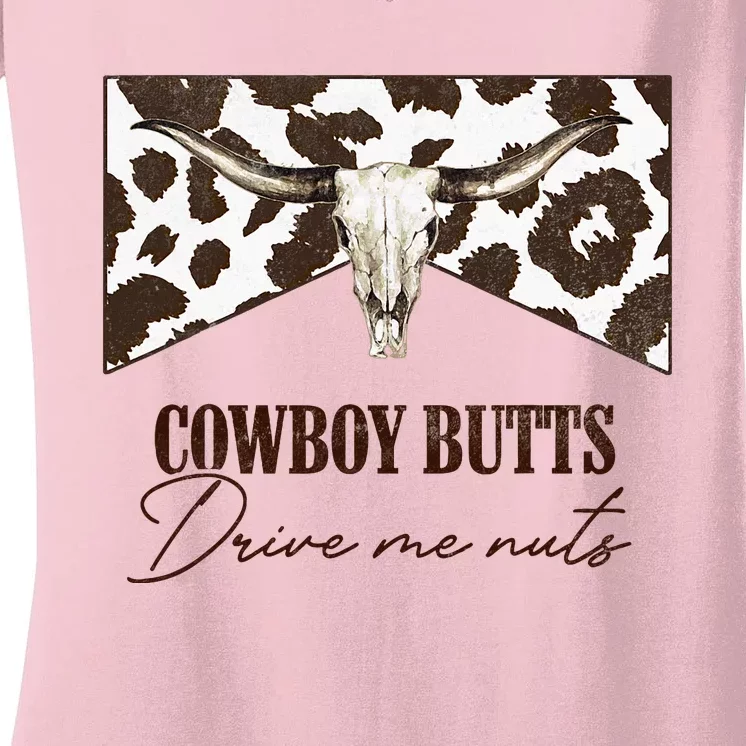 Leopard Bull Skull Western Cowboy Butts Drive Me Nuts Women's V-Neck T-Shirt