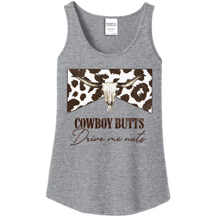 Leopard Bull Skull Western Cowboy Butts Drive Me Nuts Ladies Essential Tank