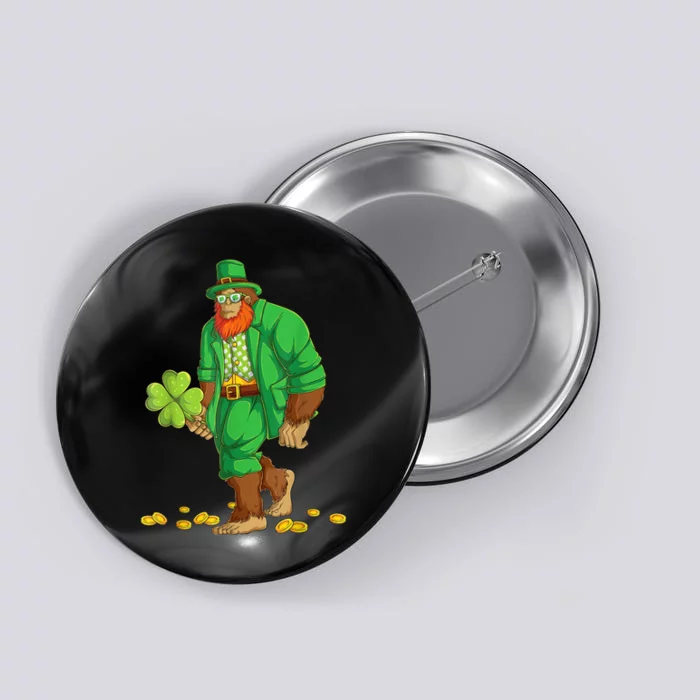 Leprechaun Bigfoot Shamrock St Patricks Day Sasquatch Button