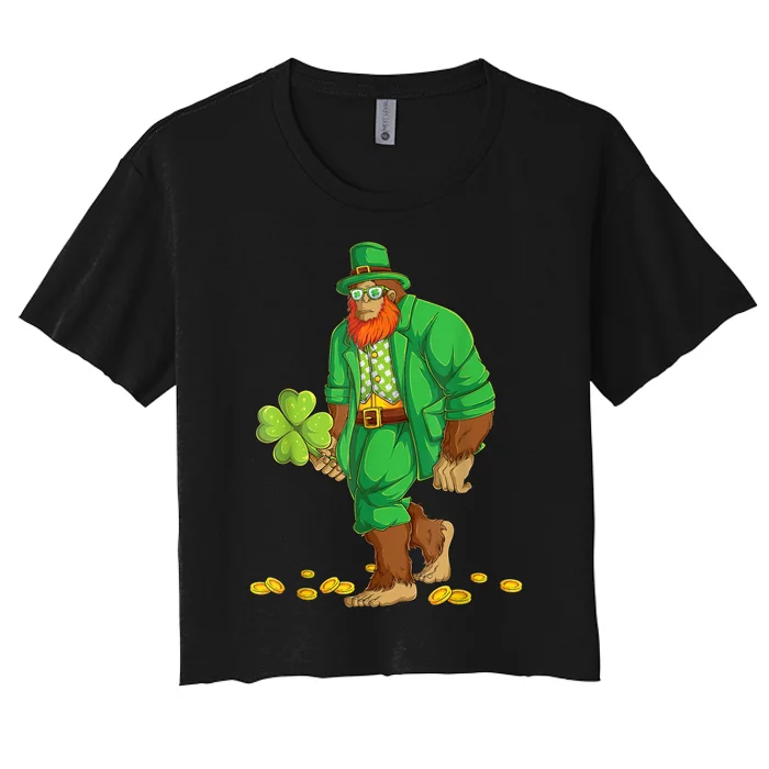 Leprechaun Bigfoot Shamrock St Patricks Day Sasquatch Women's Crop Top Tee