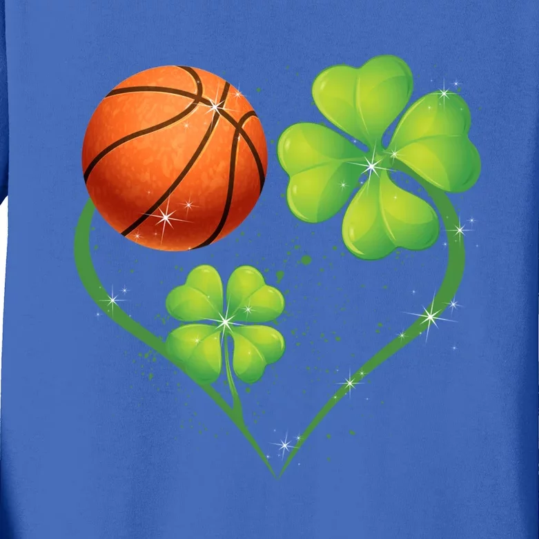 Love Basketball Shamrock Clover Saint Patrick's Day Gift Kids Long Sleeve Shirt