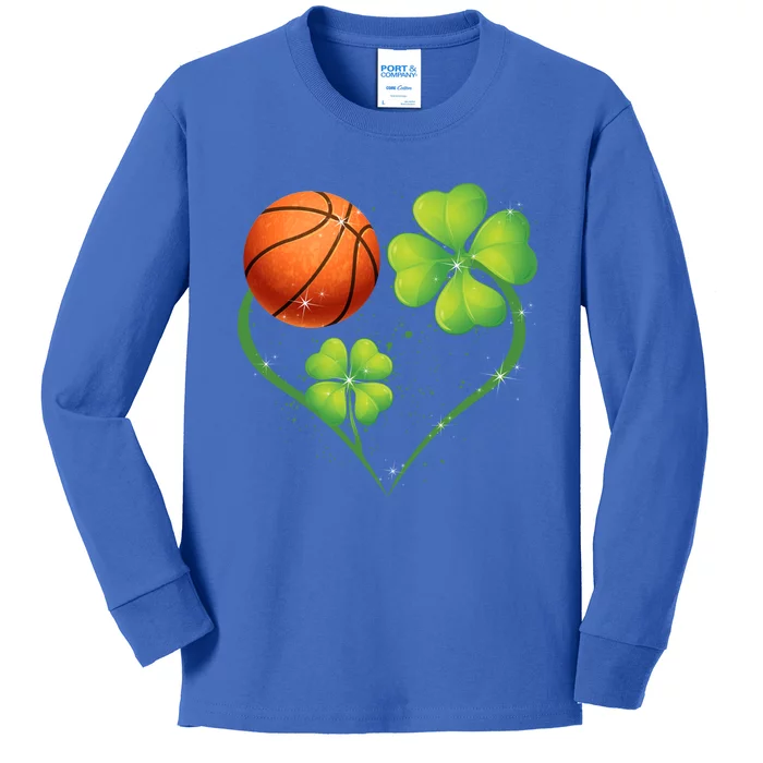 Love Basketball Shamrock Clover Saint Patrick's Day Gift Kids Long Sleeve Shirt