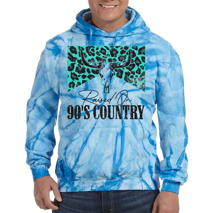 Leopard Bull Skull Raised On 90S Country Music Tie Dye Hoodie