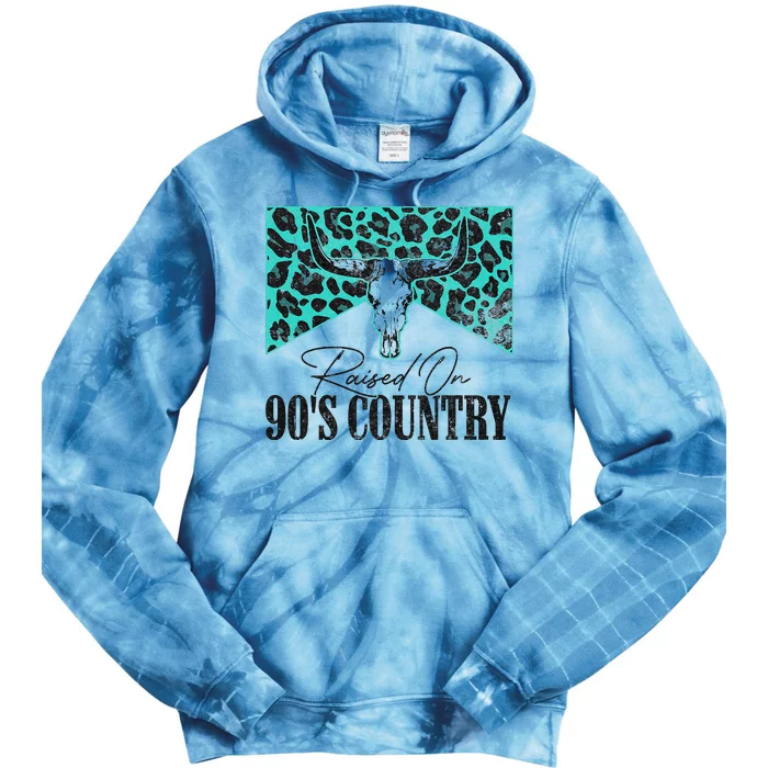 Leopard Bull Skull Raised On 90S Country Music Tie Dye Hoodie