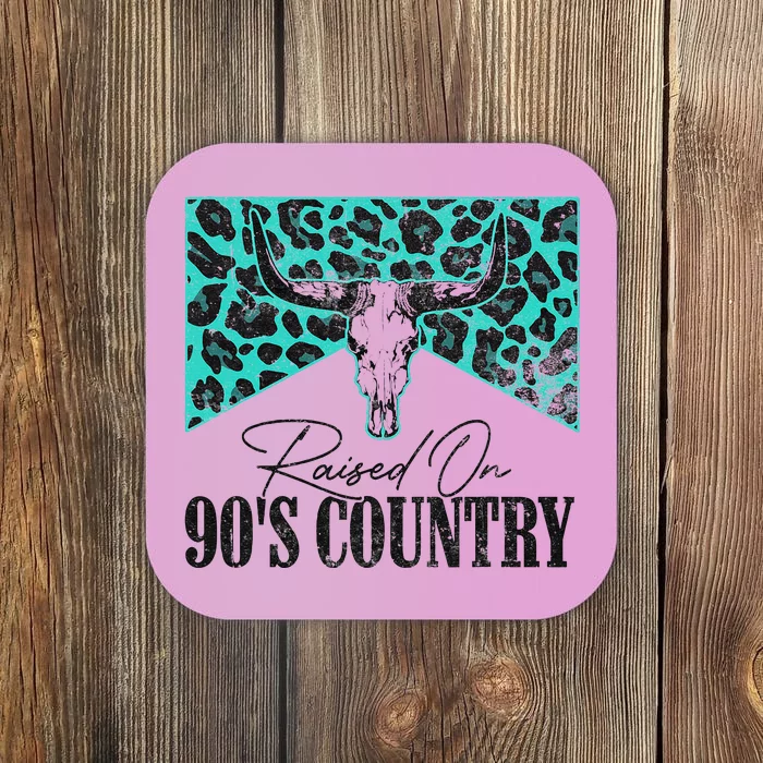 Leopard Bull Skull Raised On 90S Country Music Coaster