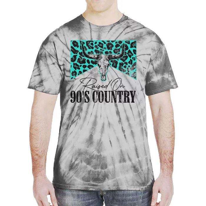 Leopard Bull Skull Raised On 90S Country Music Tie-Dye T-Shirt